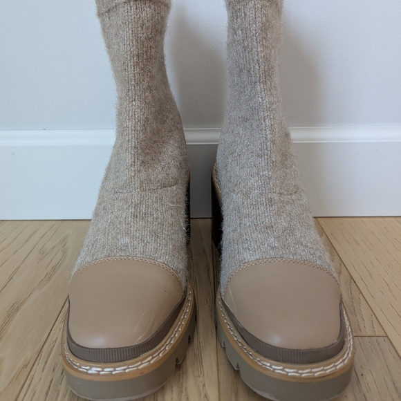 Sam Edelman Rozanna Knit Bootie Mixed-Media Lug Sole Heel - Picture 2 of 8